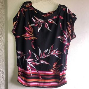 Cute blouse black with red, pink, and some orange